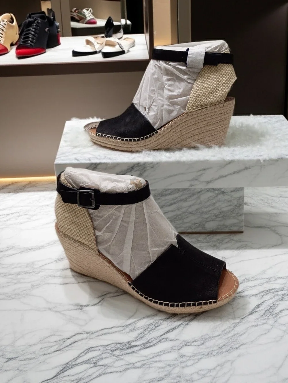 Kenneth Cole Gentle Souls Charli Black Espadrille Wedge Sandals Ankle Buckle 9.5